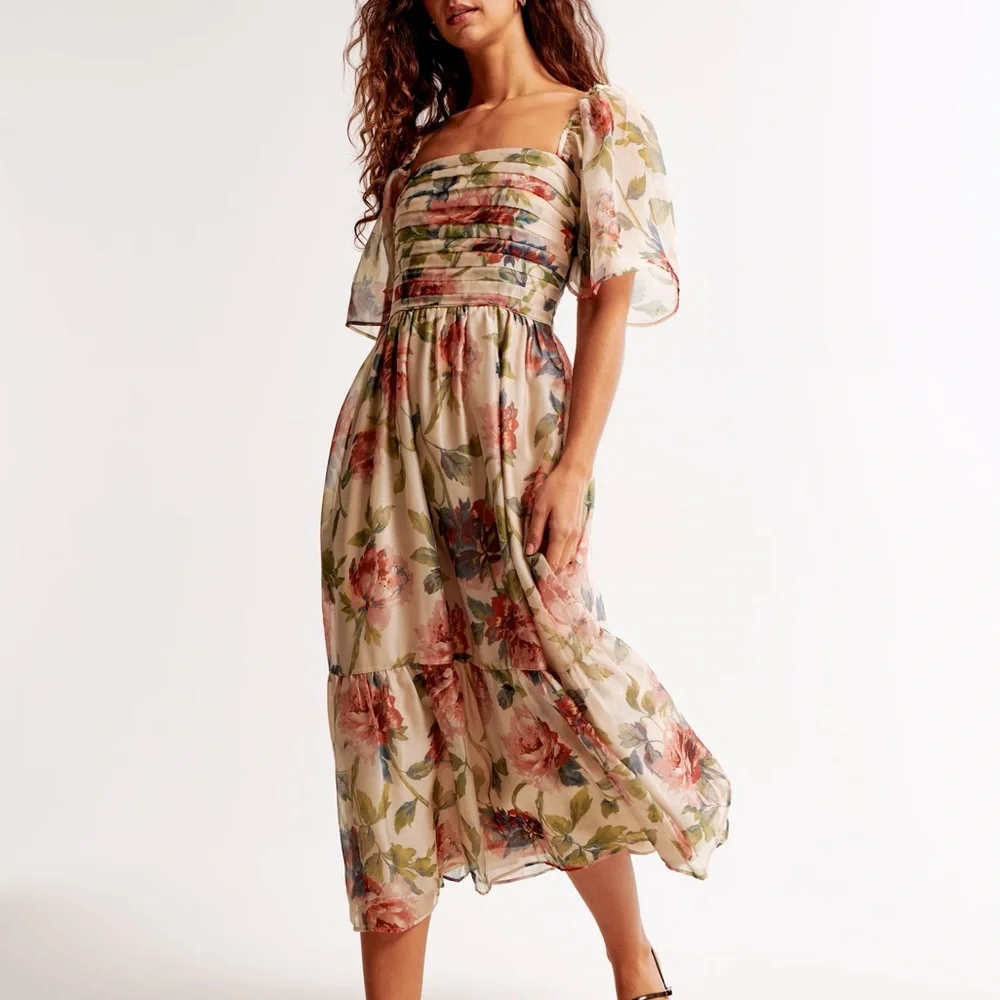 The A&F Emerson Angel Sleeve Midi Dress Large Tall - Picture 1 of 8